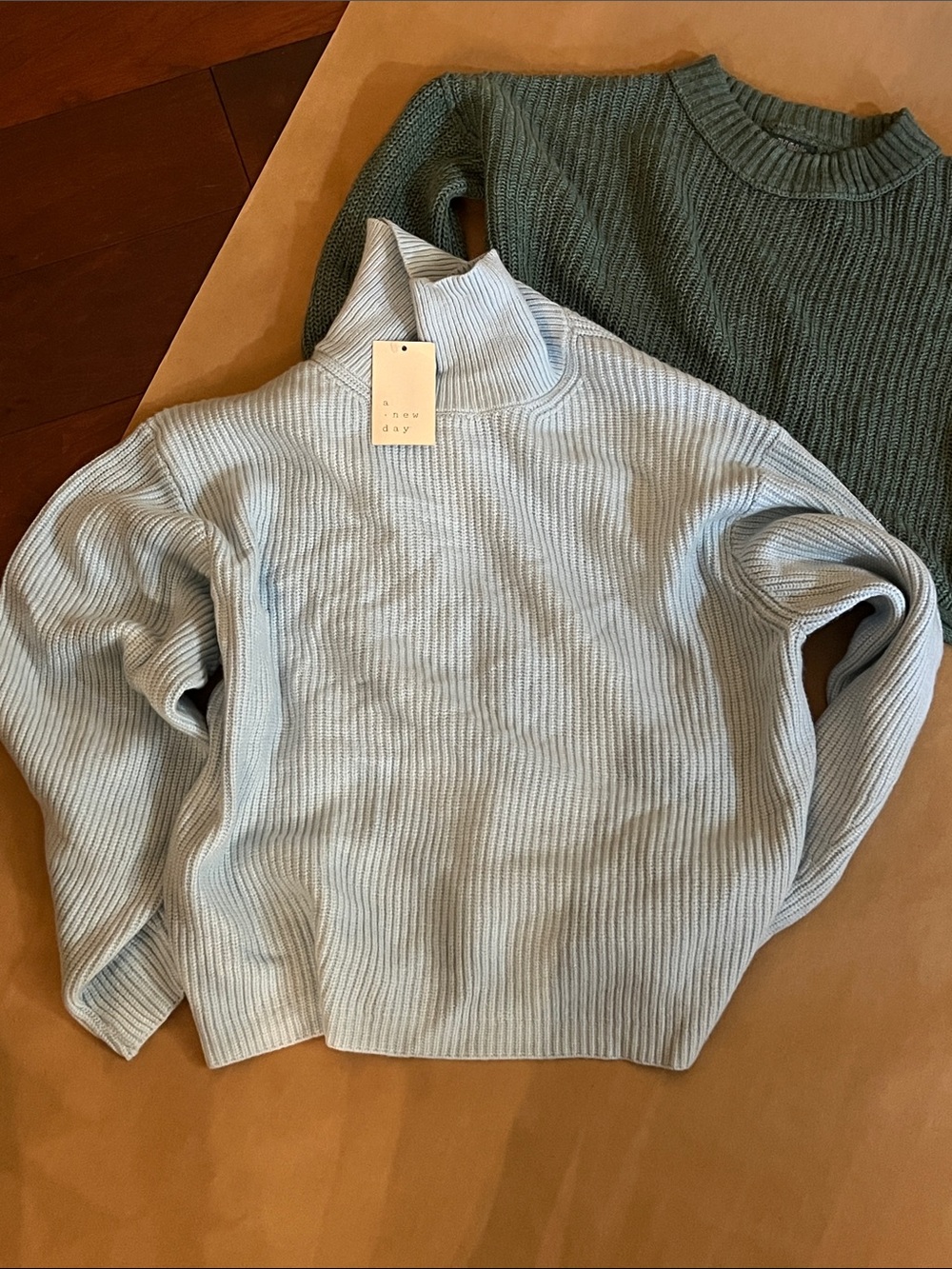 A New Day Women's Light Blue Ribbed Mock Neck Sweater size XS